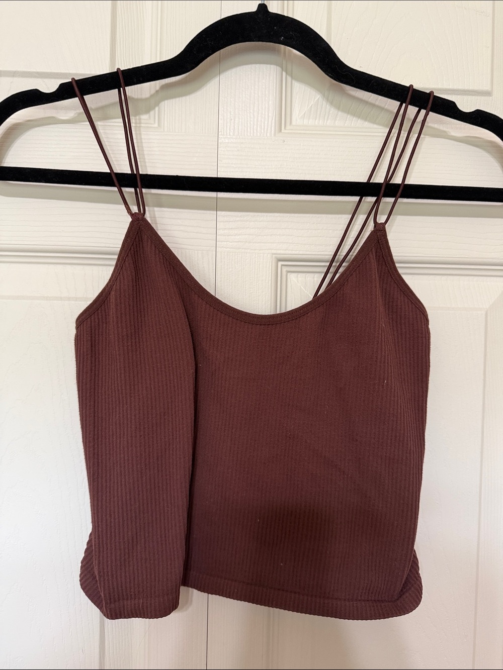 Zara Double-Strap Ribbed Camisole - Chocolate Brown